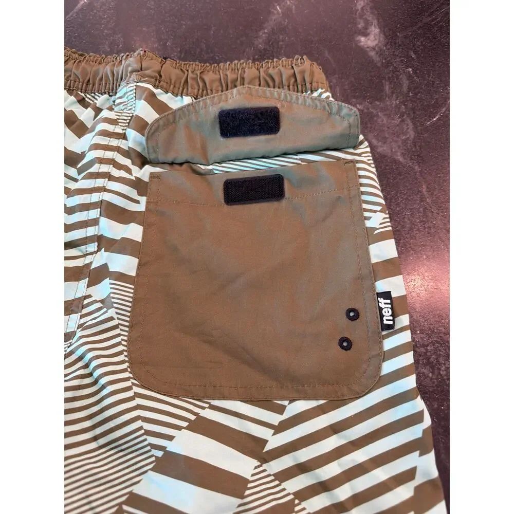NEFF Olive Green Geo print boardshorts SM